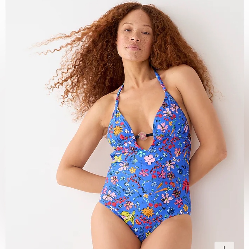 NEW J.Crew X Dauphinette Plunge One-Piece Floral Swimsuit 16 Long - Picture 2 of 5